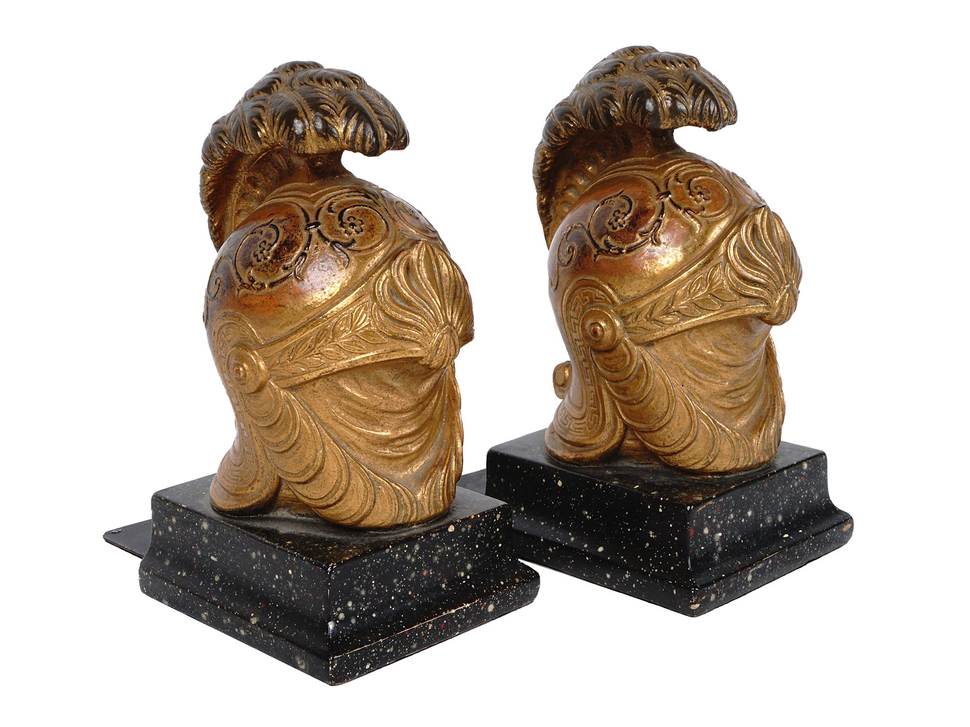 PAIR OF ANTIQUE ROMAN HELMET BOOKENDS BY BORGHESE PIC-0